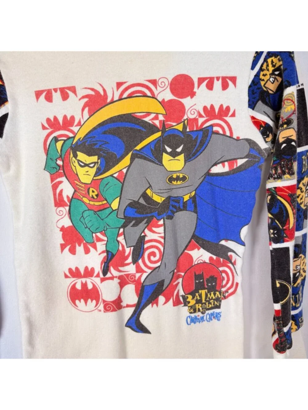 Vintage 1990s 90s Batman Robin AOP Long Sleeve Pajamas PJ Pajama Set 5 - 6